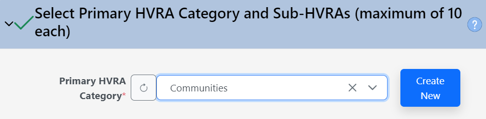 Primary HVRA category drop-down menu.