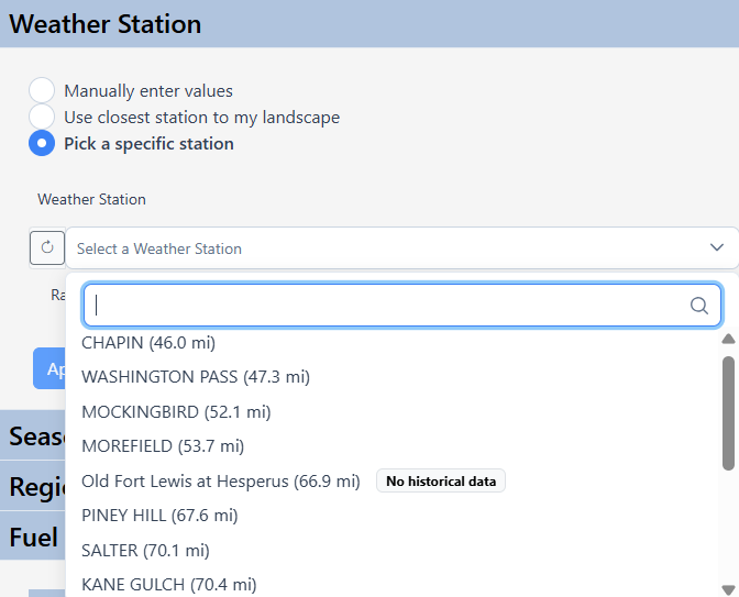 drowpodwn list of raws station options available.