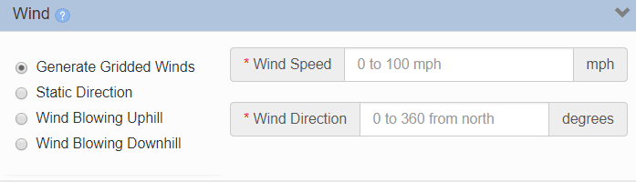 IFTDSS has choices for static winds, gridded winds, uphill winds, or downhill winds.