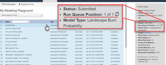 the run status can be viewed by clicking on the run and reading the information in the right-hand panel.