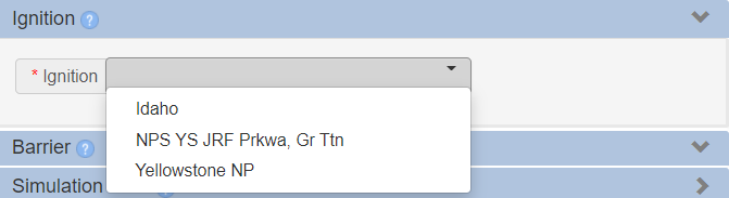 ignition field in MTT with a drop-down menu populated with shapefile names.