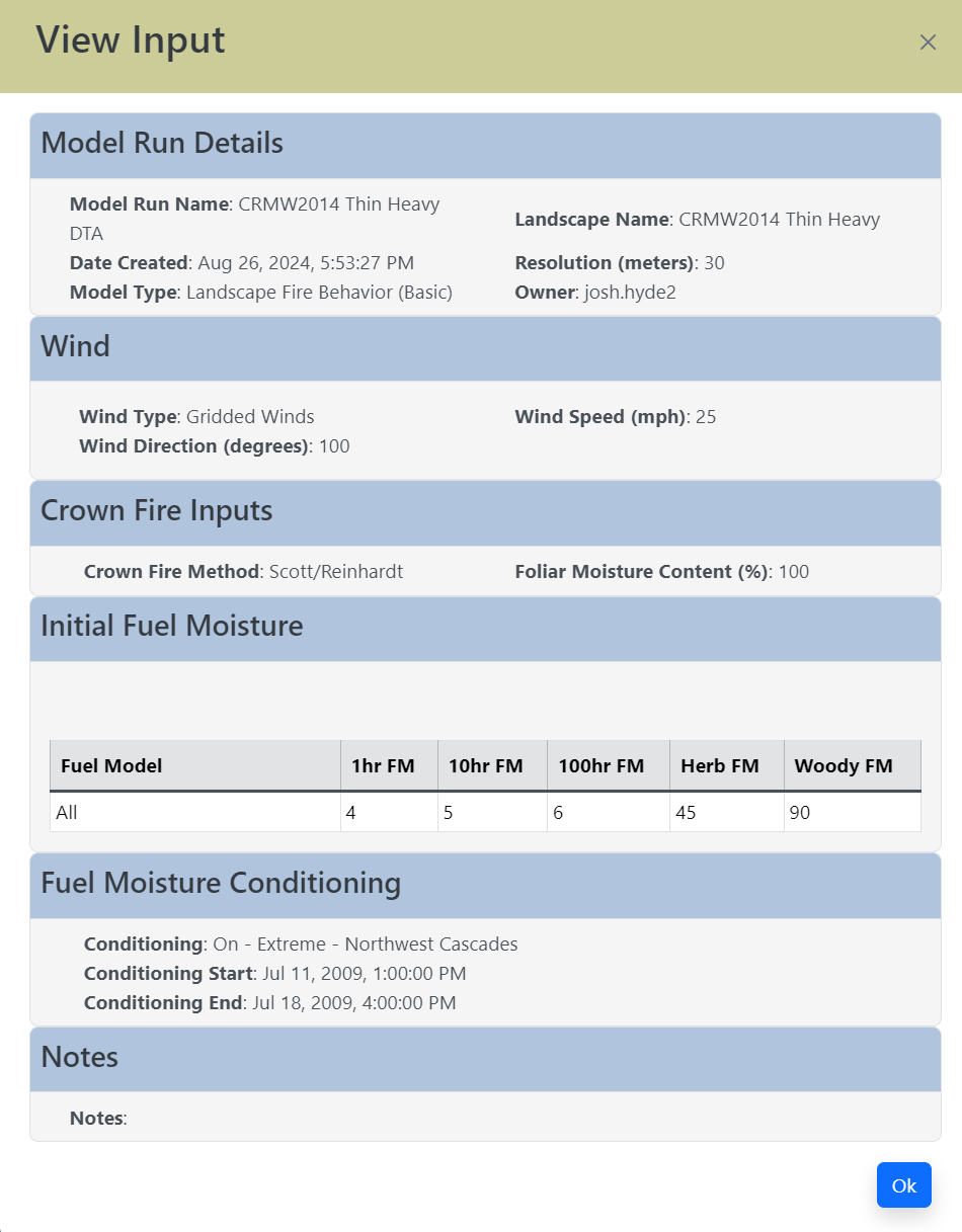 LFB inputs window displayed in IFTDSS, each input is listed.