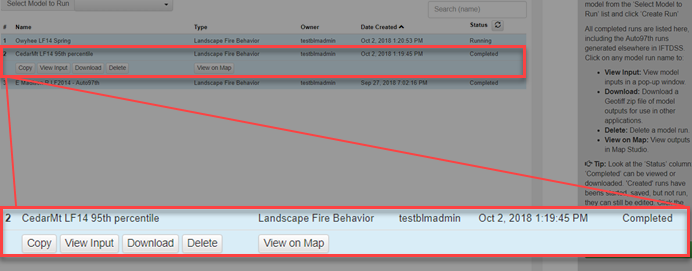 modeling output options become visible under the model output name once you click on that name.