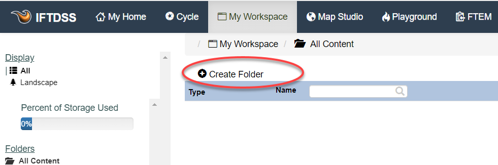The option to creat a folder is located at the top of the Workspace page