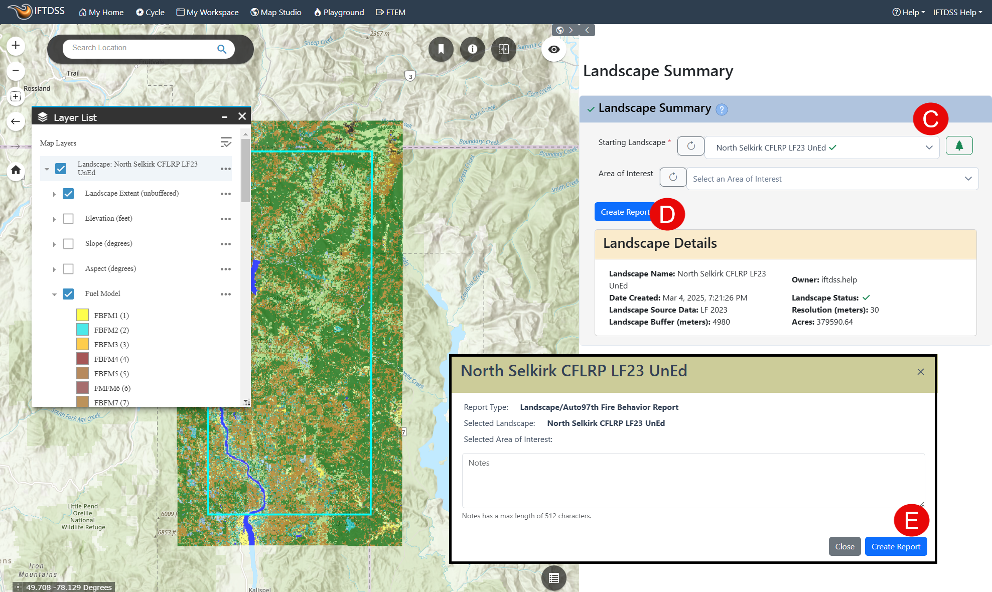 North Selkirk is visible in the My Landscape field of Landscape Summary