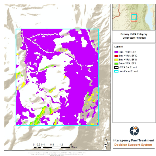 map showing all the Sub-HVRAs with a Primary HVRA Category, in this case Ecosystem Function