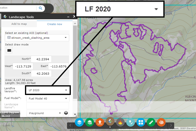Landfire 2020 visible in the landscape version menu.